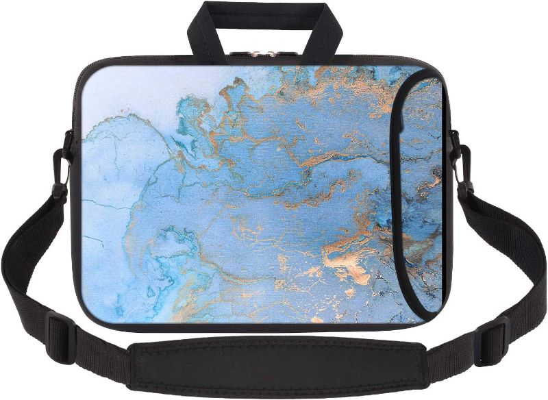 Photo 1 of HAOCOO Laptop Shoulder Bag Case Sleeve Water-Resistant Neoprene Computer Case Sleeve Handle Adjustable Shoulder Strap Laptop Briefcase (13inch, Blue &Gold Marble)
