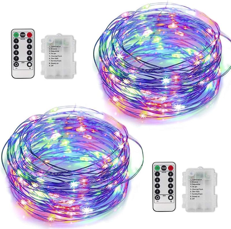 Photo 1 of zermie 2 Sets Fairy String Lights - 33 Ft 100 LED Battery Operated String Lights with Remote Control 8 Modes Waterproof Twinkle Lights for Bedroom Halloween Christmas Wedding Decor 1-1 (Mixed-Color)
