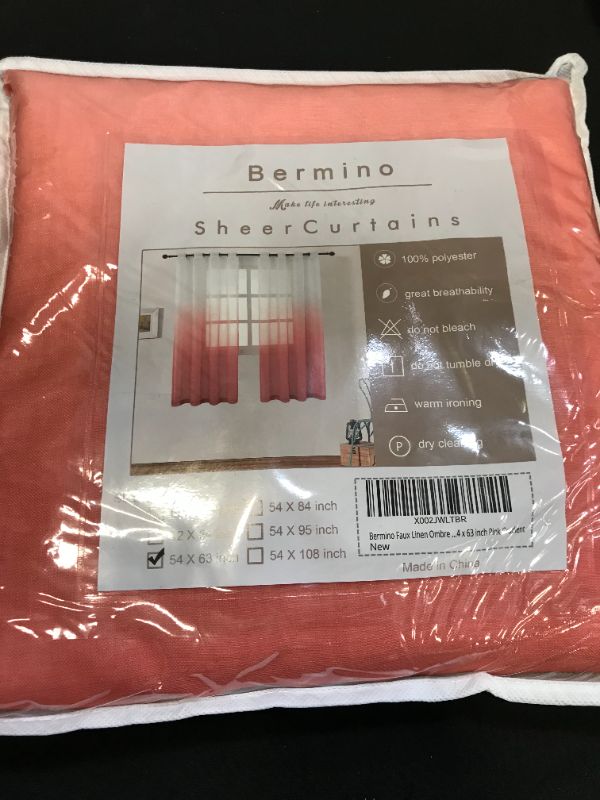 Photo 2 of BERMINO Faux Linen Ombre Sheer Curtains Voile Grommet Semi Sheer Curtains for Bedroom Living Room Set of 2 Curtain Panels 54 x 63 inch Pink Gradient
