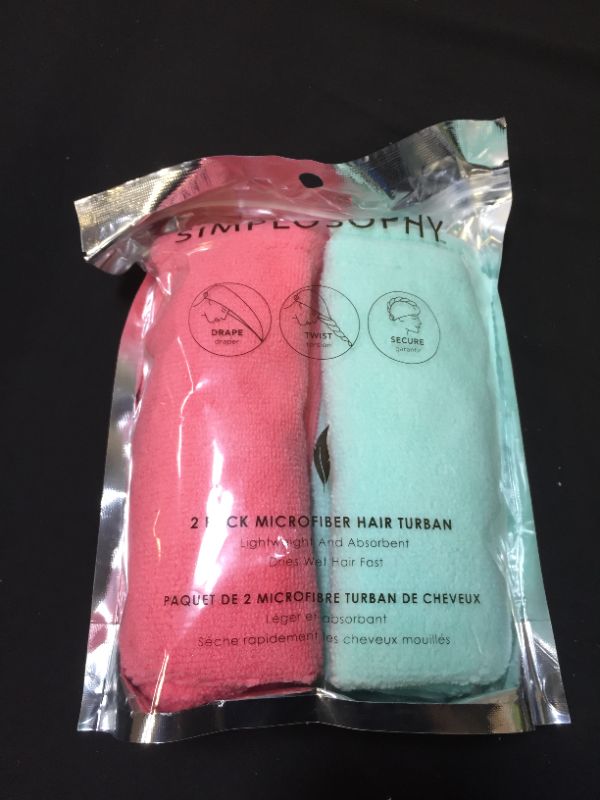 Photo 2 of 2 Pack of Microfiber Hair Turban Towel Wrap Quick Dries Hair Out of The Shower Simplosophy (Colors Vary)
