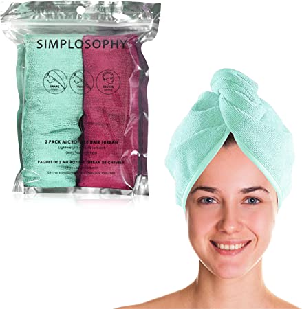 Photo 1 of 2 Pack of Microfiber Hair Turban Towel Wrap Quick Dries Hair Out of The Shower Simplosophy (Colors Vary)
