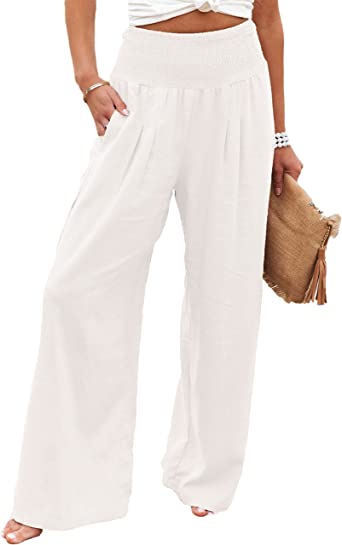 Photo 1 of Bozanly Palazzo Pants for Women Lounge High Waist Cotton Linen Smocked Wide Leg Comfy Flowy Pants
SIZE M