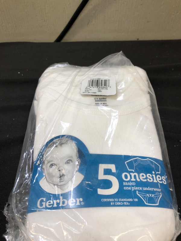 Photo 2 of Gerber Baby 5-Pack Solid Onesies Bodysuits, White, 6-9 Months