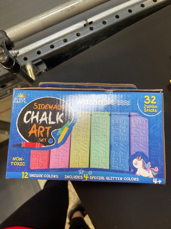 Photo 2 of Block Party Sidewalk Chalk 32-Piece Art Set - BIG BOLD Colors Includes 4 Glitter Chalk That Sparkle, Square Non-Roll Kids Chalk, Washable
