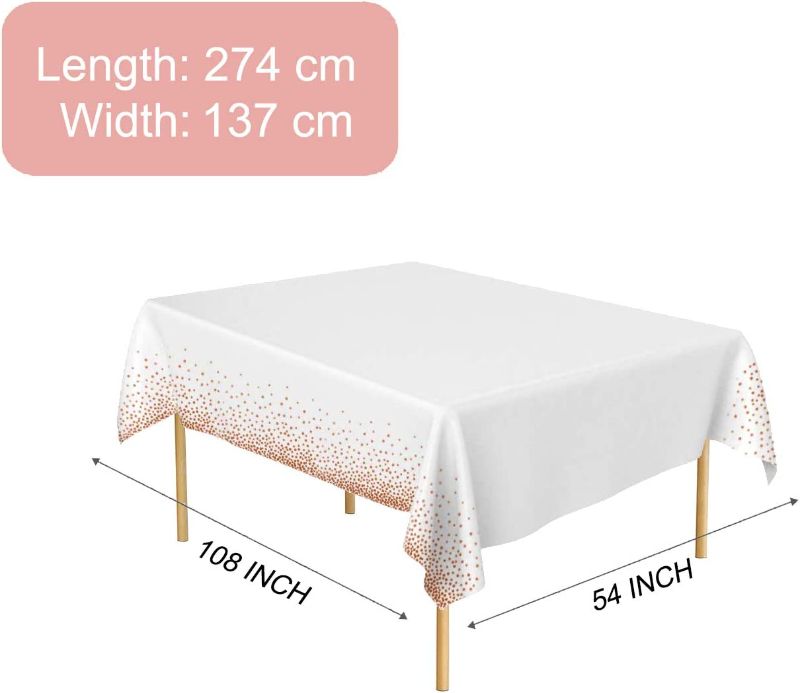 Photo 1 of 4 Pack - Plastic Tablecloths for Rectangle Tables,- Rose Gold Dot Confetti Party Table Cloths Disposable,Rectangular Table Covers, for Parties Thanksgiving Christmas Wedding, Anniversary,- 54" x 108"
