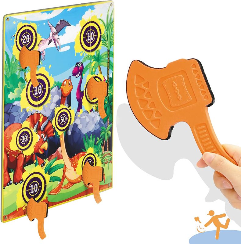Photo 1 of Axe Throwing Set Toys for 5 6 7 8 9 10+Years Old Boys & Girls, 6 Sticky Axes and Dinosaur Throwing Practice Target, Indoor Outdoor Target Game Prime Clearance Gift
