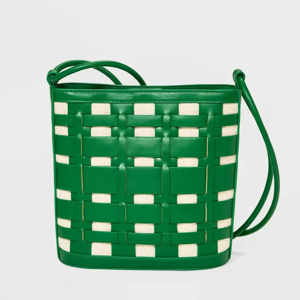 Photo 1 of Basket Weave Woven Bucket Bag - A New Day Green
