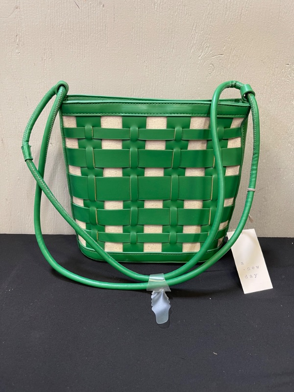 Photo 2 of Basket Weave Woven Bucket Bag - A New Day Green
