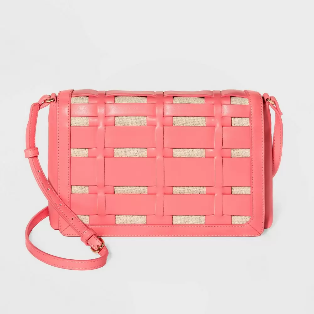 Photo 1 of Basket Weave Woven Crossbody Bag - A New Day Coral Pink
