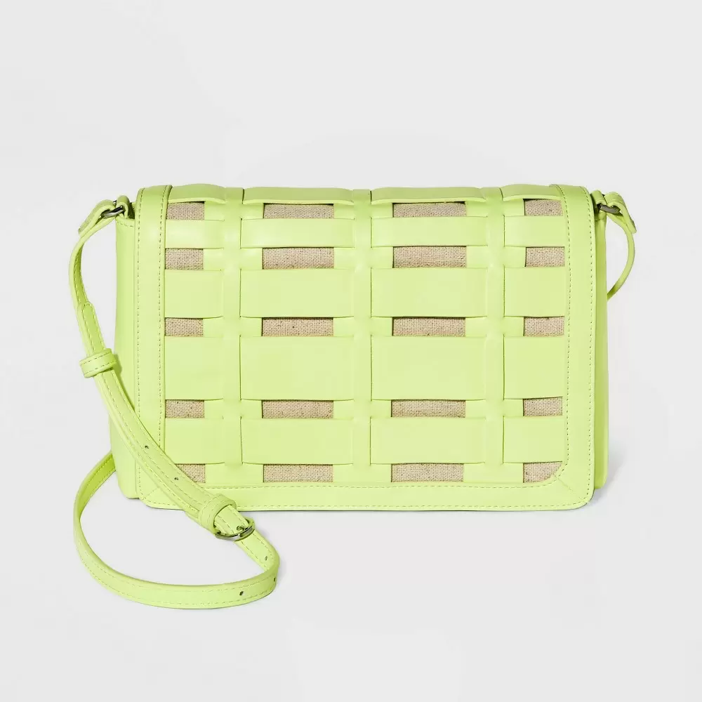 Photo 1 of Basket Weave Woven Crossbody Bag - A New Day Lime Green
