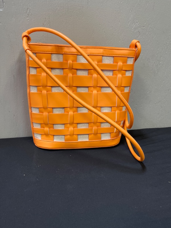 Photo 2 of Basket Weave Woven Bucket Bag - A New Day Orange
