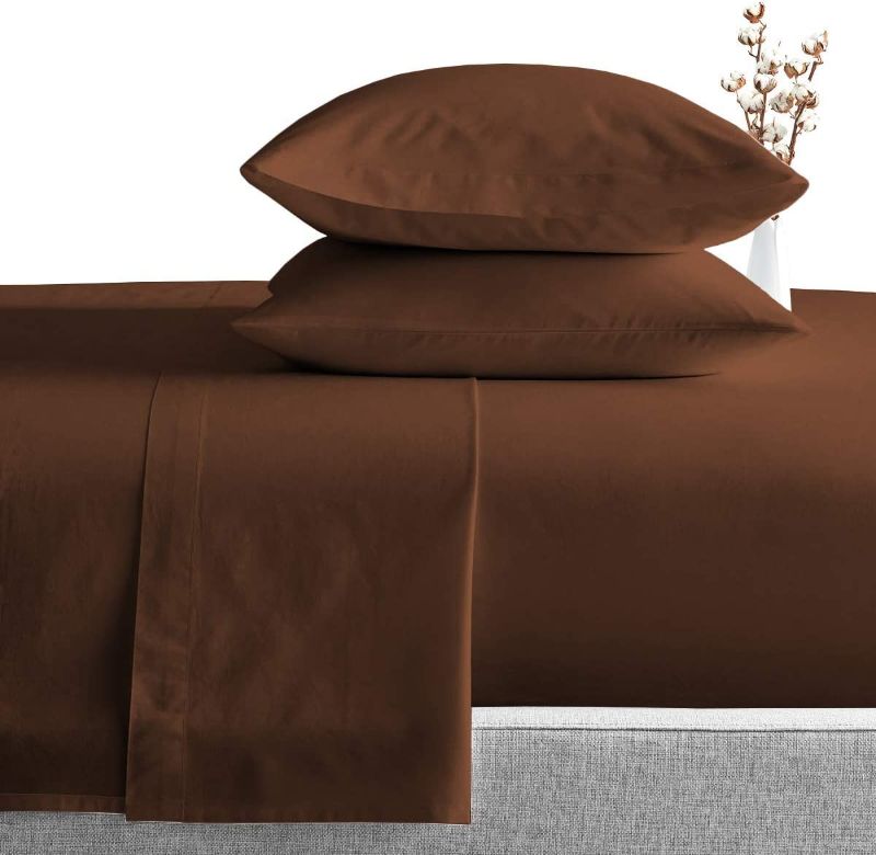 Photo 1 of 3 Piece Bed Sheet Set 1 Flat Sheet and 2 Pillow Cases,100% Super Soft Natual Cotton Luxury Bedding (Queen, Chocolate)
