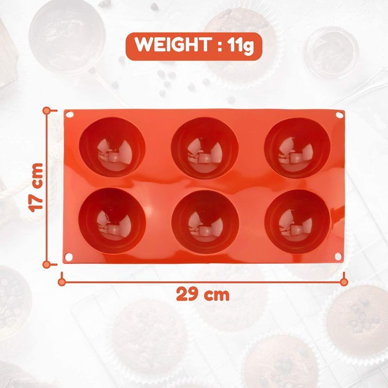 Photo 1 of 2-Pack Large 6-Holes Semi Sphere Silicone Mold, Baking Molds for Making Hot Chocolate, Pudding, Cake, Jelly, Dome Mousse
