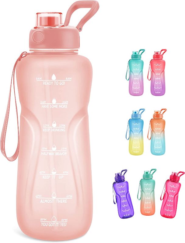 Photo 1 of 24oz/32oz/64oz/128oz Motivational Water Bottle with Time Marker & Removable Straw, BPA Free Drinking Water Bottle with Handle & Carry Strap, Leakproof Water Jug Ensure You Drink Enough Water Daily
