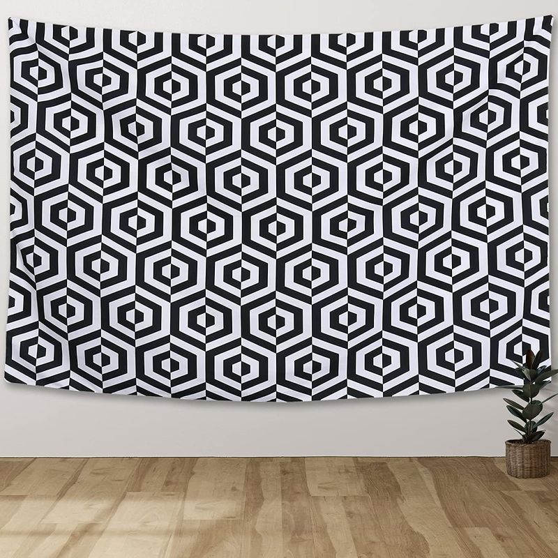 Photo 1 of 8YEARS Abstract Black and White Boho Wall Hanging Tapestry for Living Room Aesthetic Trippy Wall Tapestry for Bedroom Cross Plaid Psychedelic Bohemian Room Decor Tapestries

