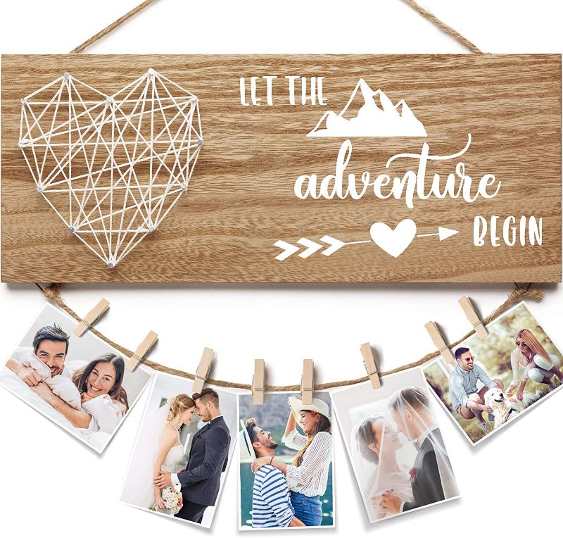 Photo 1 of  Engagement Wedding Gifts for Engaged Couples, Romantic Picture Frame Boyfriend Girlfriend Graduation Gifts Photo Holder, Congratulation Gifts for A New Life-Let The Adventure Begin for Engaged Retired
