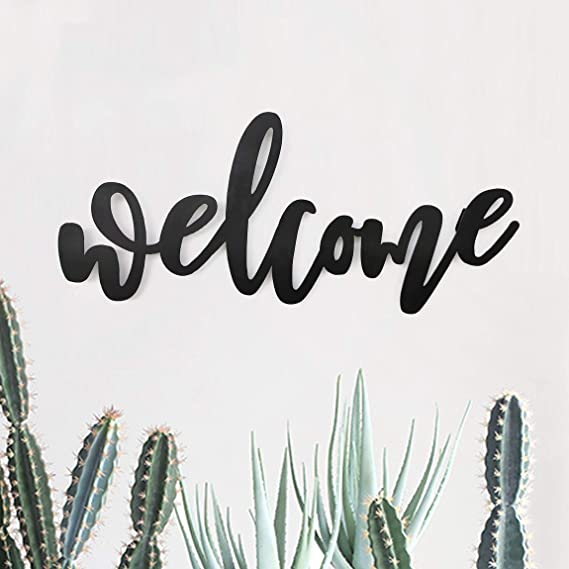 Photo 2 of 10 o'clock Welcome Black Metal Wall Word Sign inch 17"x7.57" Wall Decor • Farmhouse Decor • Family Wall Art • Decorations for Living Room Decor • Home Decor…
