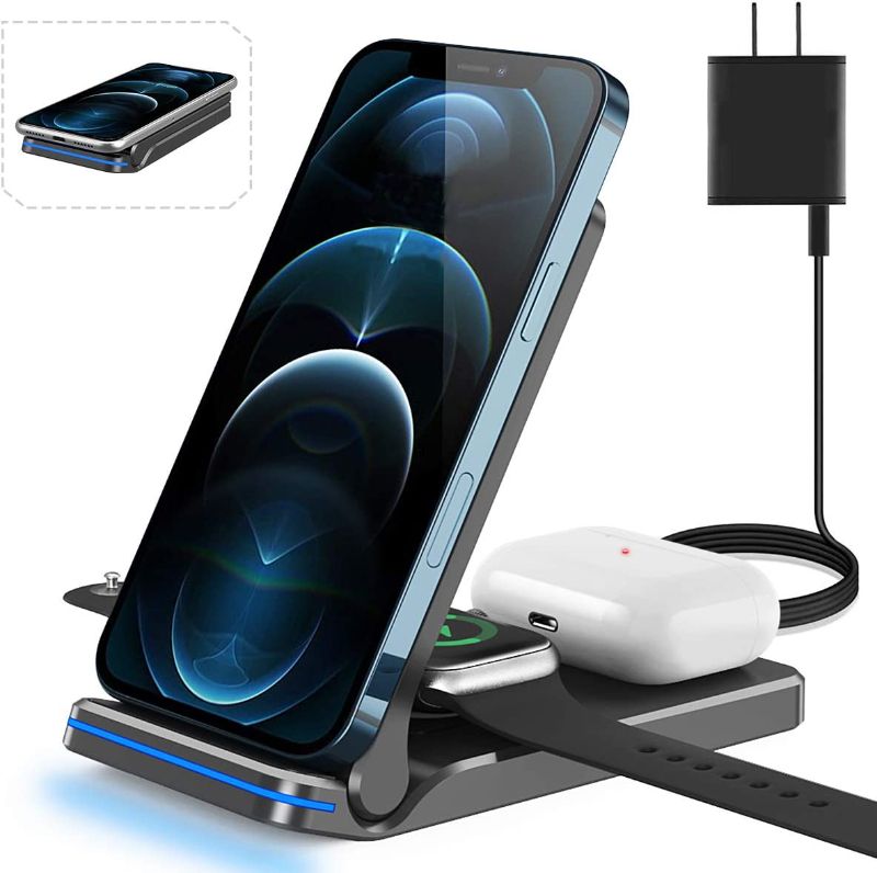 Photo 1 of 3 in 1 Wireless Charging Station for Apple iPhone Watch Airpods, Almsbo 15W Fast Wireless Charger for Apple iWatch 6/SE/5/4/3/2/1,AirPods 3/2/1, iPhone 11/12/13/14 Series/XS MAX/XR/XS/X/8/8 Plus
