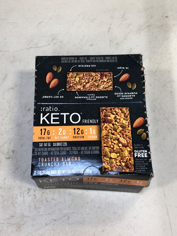 Photo 3 of : RATIO KETO : TOASTED ALMOND CRUNCHY BAR, 12 - 1.45 OZ BARS, EXP: SEP 19, 2022