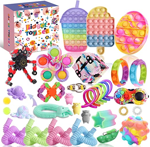 Photo 1 of 43Pcs Fidget Pack Fidget Toy Set Anti-Anxiety Tools,Sensory Push Pop-On-It Fidget Toy Pack with Anxiety Pop Tube Keychain Big Keyboard Cheap Fidget Block Set (33pcs-2)
