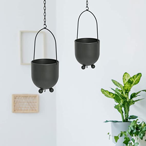 Photo 1 of 2 PC Hanging Planters for Indoor Plants ,Outdoor Portable Planter Flower Pot,Small Hanging Planters for Window with Hooks and Plastic Pot(Dark Grey)
