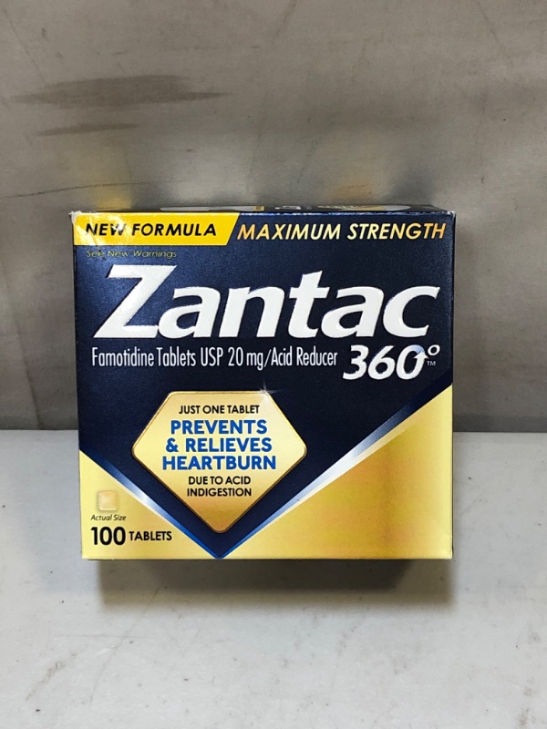 Photo 5 of Zantac 360 Maximum Strength Tablets, 100 Count, Heartburn Prevention and Relief, 20 mg Tablets, EXP: 01/2023
