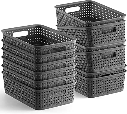 Photo 1 of [ 12 Pack ] Plastic Storage Baskets - Small Pantry Organization and Storage Bins - Household Organizers for Laundry Room, Bathrooms, Bedrooms, Kitchens, Cabinets, Countertops, Under Sink or On Shelves
