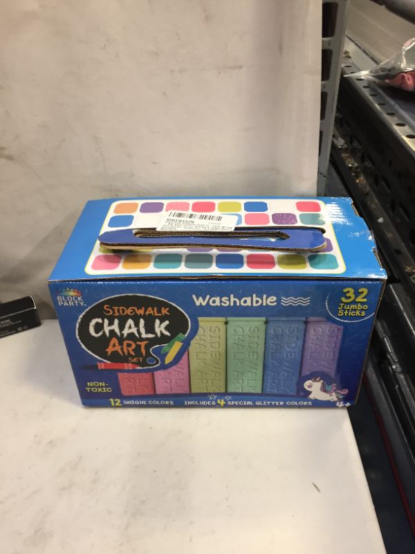 Photo 2 of Block Party Sidewalk Chalk 32-Piece Art Set - BIG BOLD Colors Includes 4 Glitter Chalk That Sparkle, Square Non-Roll Kids Chalk, Washable
