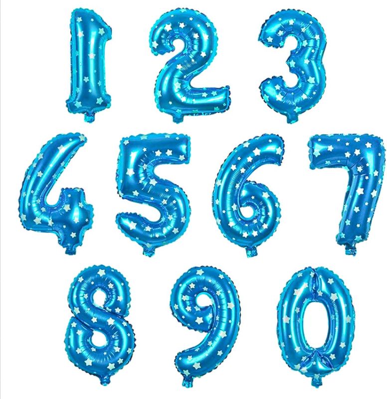 Photo 1 of 16" Foil Mylar Letter Balloons Mega Pack, Aluminum Hanging Foil Film Alphabet Letter (Blue with Stars, 0-9)
