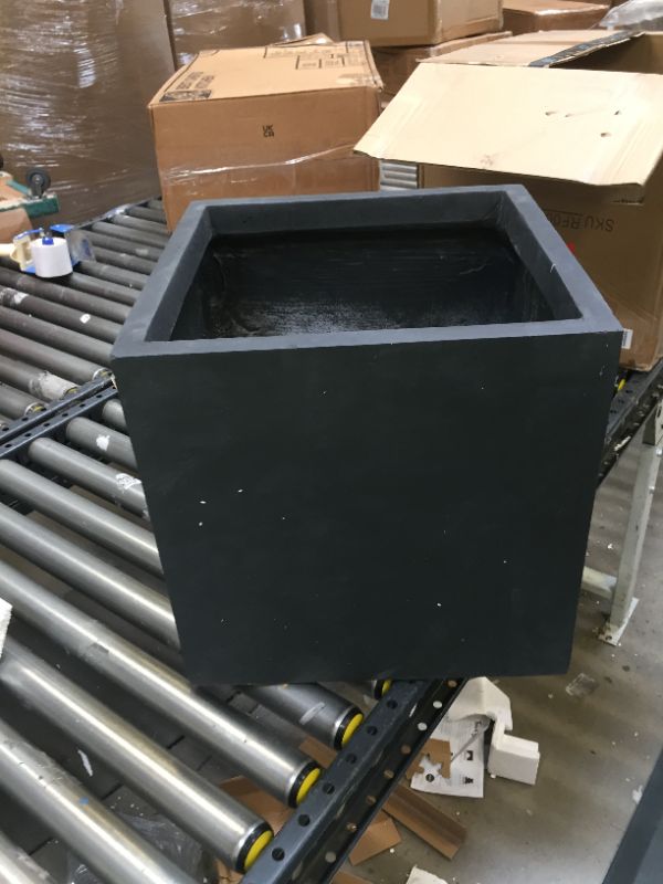 Photo 2 of 16 in. Tall Charcoal Lightweight Concrete Square Modern Outdoor Planter----THERE ARE SOME PRESSURE CRACKS 