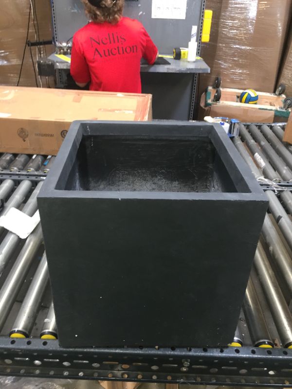 Photo 3 of 16 in. Tall Charcoal Lightweight Concrete Square Modern Outdoor Planter----THERE ARE SOME PRESSURE CRACKS 