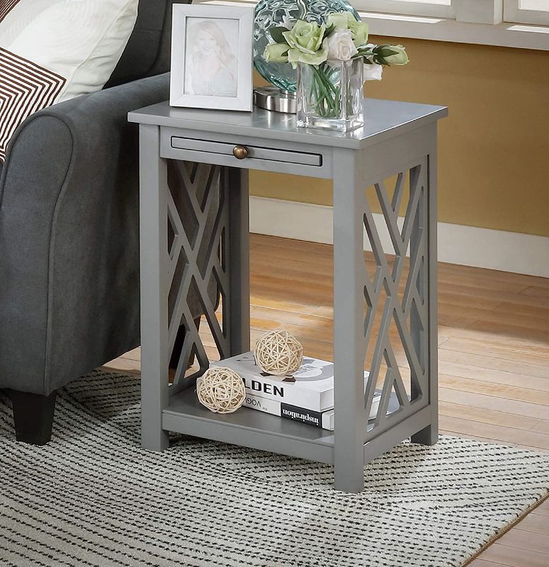 Photo 1 of Coventry Wood End Table with Tray Shelf and Bottom Shelf, Gray
