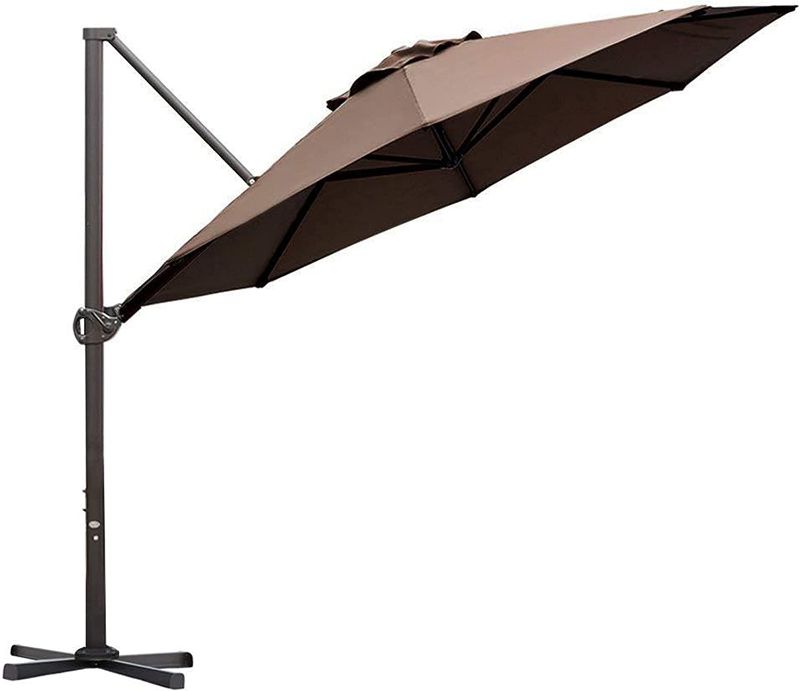 Photo 1 of Abba Patio 11.5ft Patio Umbrella, Hanging Outdoor Heavy Duty Crank Umbrella with Cross Base and Easy Tilt, for Garden, Patio, Pool and Deck, Moccasin

