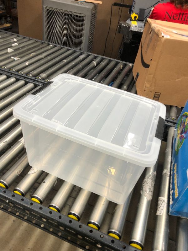 Photo 3 of 1-----IRIS USA 40 Qt. Plastic Storage Bin Tote Organizing Container with Durable Lid and Secure Latching Buckles, Stackable and Nestable, , clear with Black Buckle
