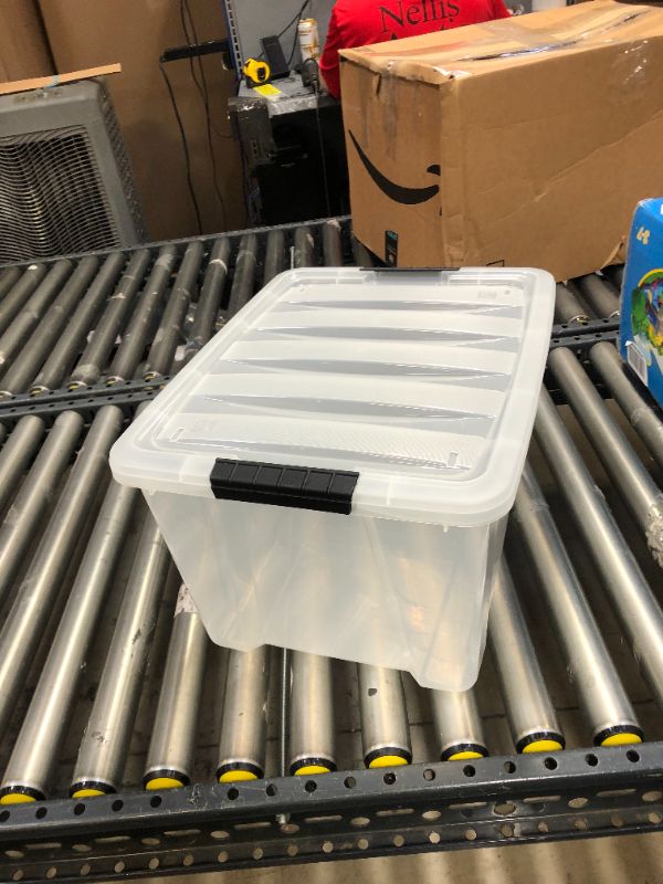 Photo 3 of 1-----IRIS USA 40 Qt. Plastic Storage Bin Tote Organizing Container with Durable Lid and Secure Latching Buckles, Stackable and Nestable, , clear with Black Buckle
