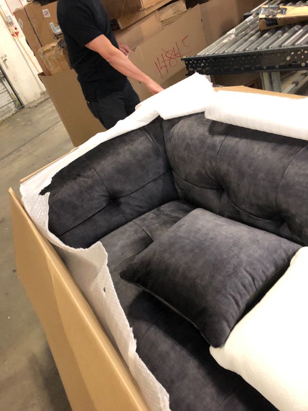 Photo 7 of Acanva Luxury Mid-Century Velvet Tufted Low Back Sofa Set L-Shape 2-Piece Living Room Couch, 113" W Right Hand Facing Sectional, Grey--------missing one piece i cropped and cut the piece that is in the box ---view pictures 
