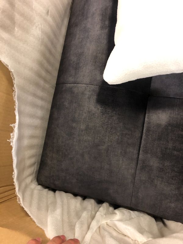 Photo 4 of Acanva Luxury Mid-Century Velvet Tufted Low Back Sofa Set L-Shape 2-Piece Living Room Couch, 113" W Right Hand Facing Sectional, Grey--------missing one piece i cropped and cut the piece that is in the box ---view pictures 
