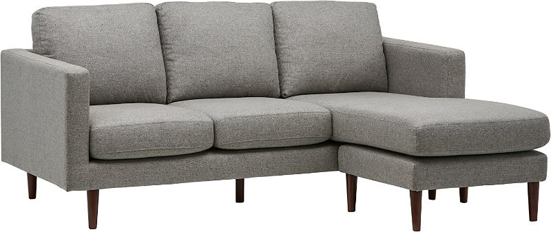 Photo 1 of Amazon Brand – Rivet Revolve Modern Upholstered Sofa with Reversible Sectional Chaise, 80"W, Grey Weave----minor use 
