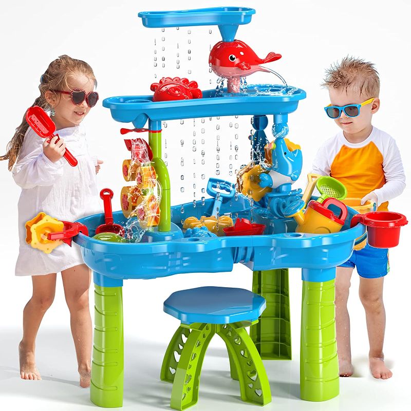 Photo 1 of  Sand Water Table for Toddlers, 3-Tier Sand and Water Play Table Toys for Toddlers Kids, Activity Sensory Tables Outside Beach Toys for Toddler Boys-----MISSING PARTS SALE FOR PARTS ONLY 