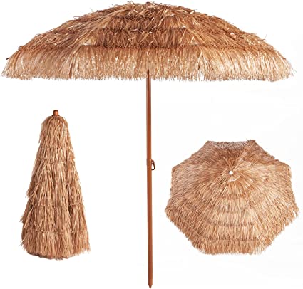 Photo 1 of Aoxun 6.5ft Tiki Umbrellas for Outside, UV Protect Thatch Umbrella with Tilt Design, Thatch Patio Umbrella for Outdoor Tiki Bar, Tropical Palapa Tiki Hut Hawaiian Hula Beach Umbrella
