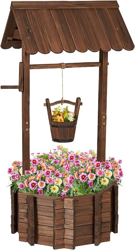 Photo 1 of Amerlife Wooden Wishing Well Larger Size with Height Adjustable Hanging Bucket, Wishing Well Planter with 4 Reinforced Rod Outdoor Home Decor, Flower Planter for Front Yard Ornaments---SALE FOR PART 
