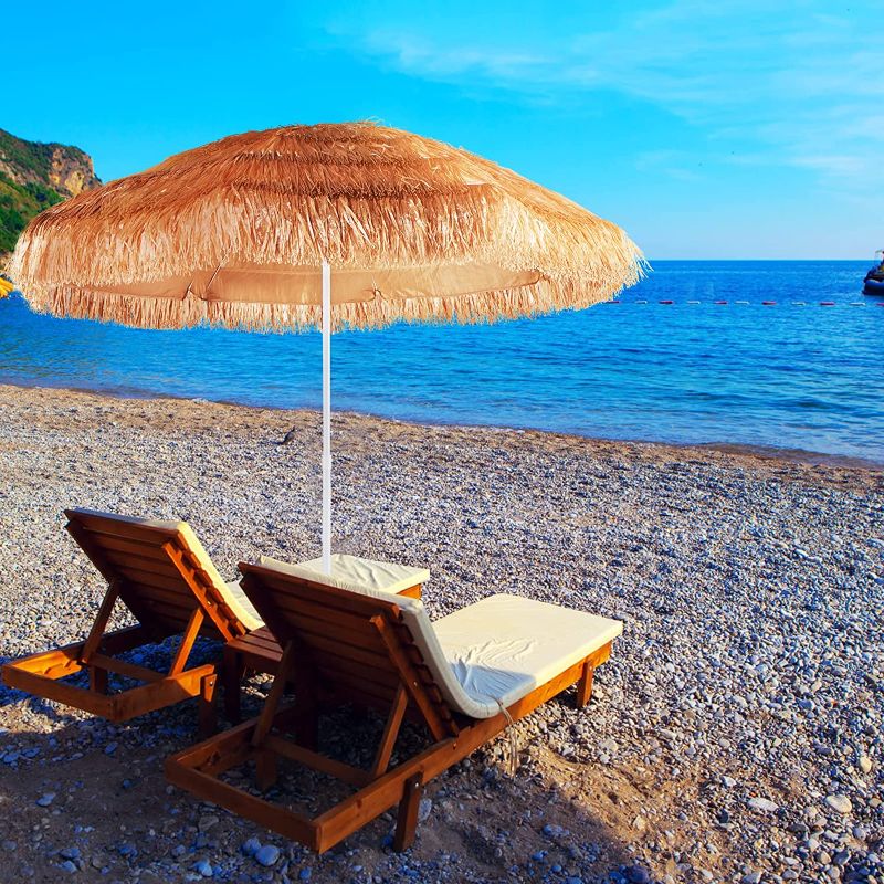 Photo 1 of Aoxun 6.5 FT Thatched Patio Umbrella, Tropical Palapa Raffia Tiki Beach Umbrella (NO Base)
