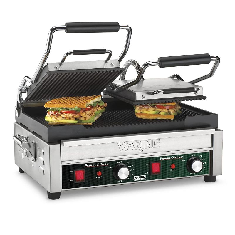 Photo 1 of Waring Commercial WPG300 Panini Otimo Dual Ribbed Panini Grill, 240V, 3200W, 6-20 Phase Plug