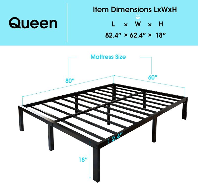 Photo 1 of 45MinST 3600lbs Heavy Duty Reinforced Platform, 18 Inch Tall Mattress Foundation, Steel Slats Support Bed Frame with Underbed Storage, Easy Assembly and Non Squeak, Queen
