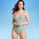 Photo 1 of  Women's V-Neck Over the Shoulder High Leg One Piece Swimsuit - Kona Sol Sage GREEN SIZE SMALL 