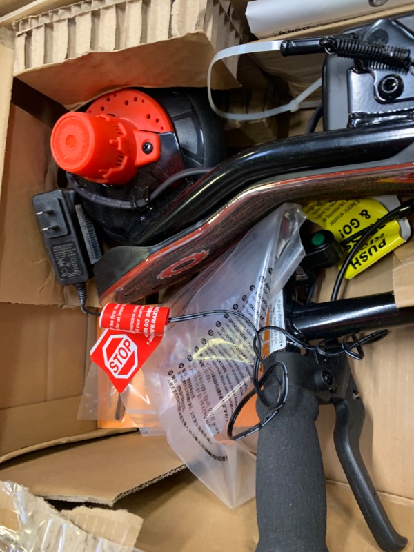Photo 1 of Razor Power Core E90 Electric Scooter, Box Packaging Badly Damaged, Moderate Use, Scratches and Scuffs on item, Scooter Turns on. 