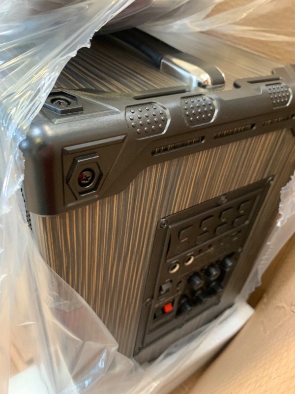 Photo 1 of EARISE M37 Wooden Box PA System with 2 Wireless Microphone for Home Party 100W, Box Packaging Damaged, Minor Use, Minor Scratches and Scuffs

