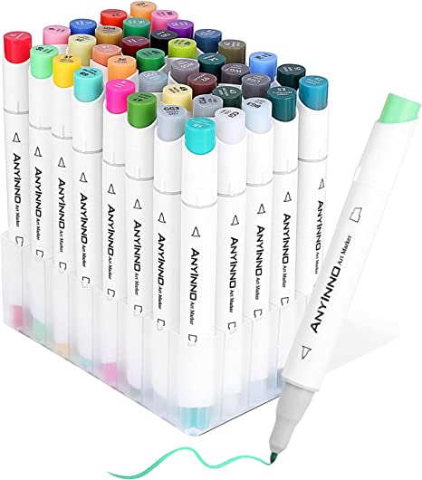 Photo 1 of Anyinno Alcohol Marker, 40 Colors Permanent Dueling Tip, Chisel and Fine Markers with Case for Artists and Hobbyists for Coloring and Drawing
