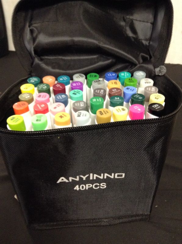 Photo 3 of Anyinno Alcohol Marker, 40 Colors Permanent Dueling Tip, Chisel and Fine Markers with Case for Artists and Hobbyists for Coloring and Drawing