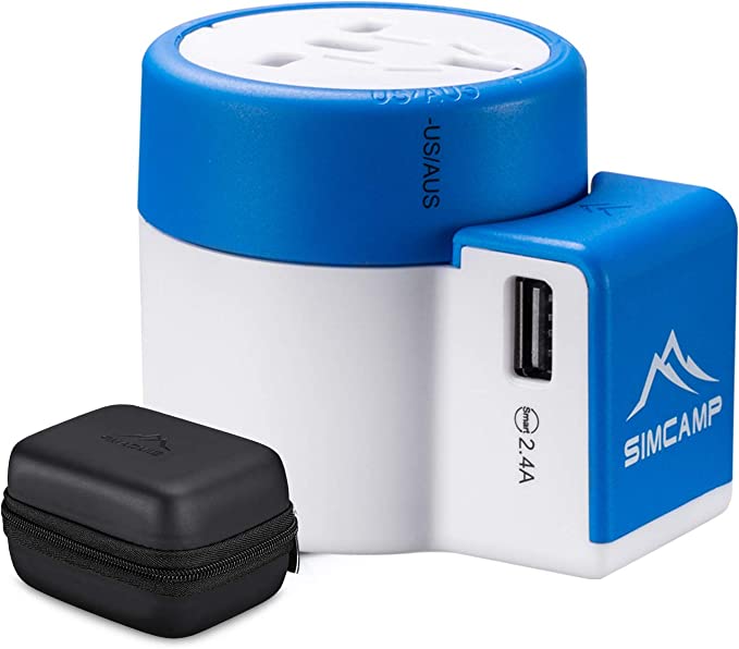 Photo 1 of SIMCAMP Universal Travel Power Adapter with USB Charging Ports for Europe, USA, AUS 150+ Countries, Storage Case Included